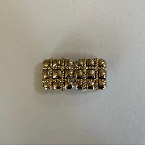 VTG Paquette Gold and Silver Tone Tic Tac Toe Square Interlocking Belt Buckle OS - Picture 5 of 10